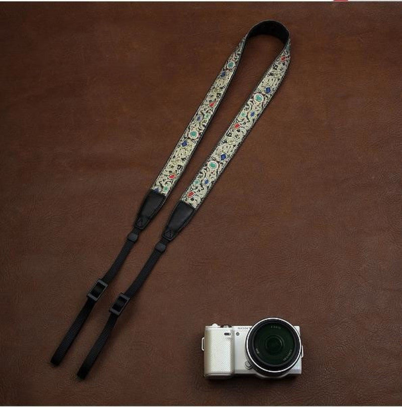 Retro Embroidered Style Strap  Handmade Leather Camera Strap 7589 - icambag