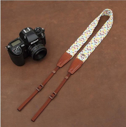 Weaving Style DSLR White  Handmade Leather Camera Strap 8784 - icambag