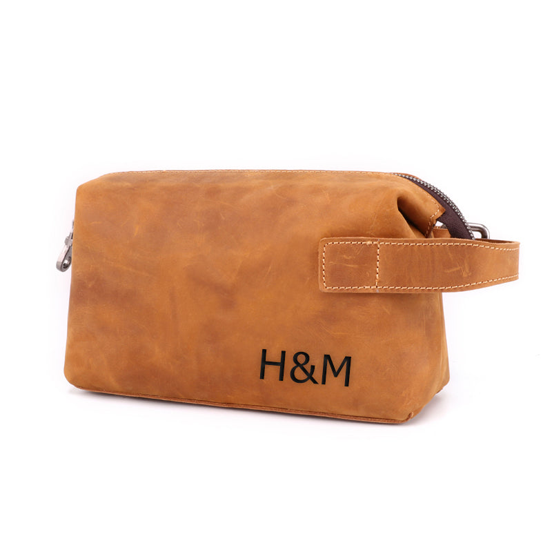 Personalized Groomsmen Gift, Adjustable Leather Dopp Kit Toiletry Bag Travel Bag Gift for Husband Dad Grad Boyfriend - icambag