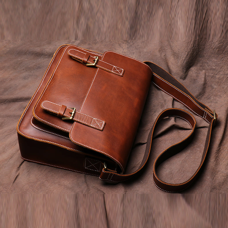 Original First Layer Cowhide Retro Single Shoulder Cross Body Bag Male Handmade Crazy Horse Skin Postman Package Casual Bags - icambag