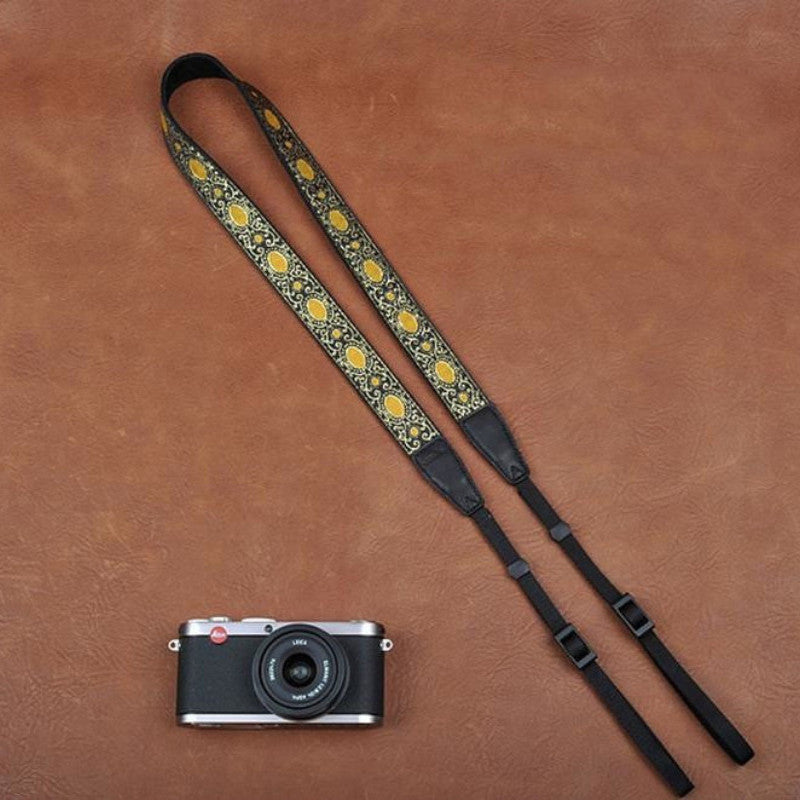 Embroidery Style Yellow Strap Sony Nikon Canon Handmade Leather Camera Strap 8406 - icambag