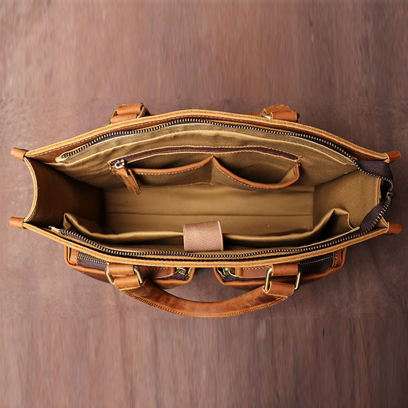 Vintage Men's Handbag Briefcase Leather Bag Computer Bag Cross Body Bag Handmade Crazy Horse Skin Shoulder bag - icambag