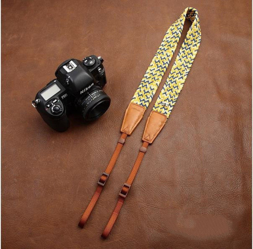 Weaving Style Yellow Handmade Leather Camera Strap 8783 - icambag