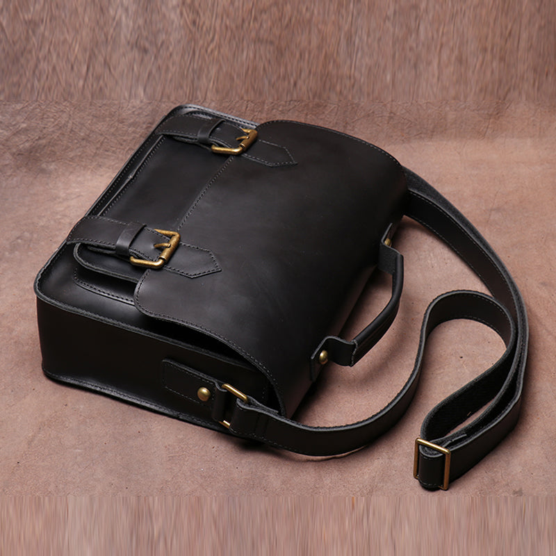 Handmade Crazy Horse Leather Retro Postman Bag Carrying Bag Cowhide Cross Body Bag Message Bag - icambag