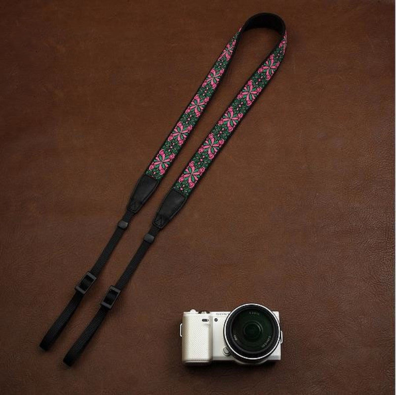 Green DSLR Strap  Canon Handmade Leather Camera Strap Embroidered Style 7556 - icambag