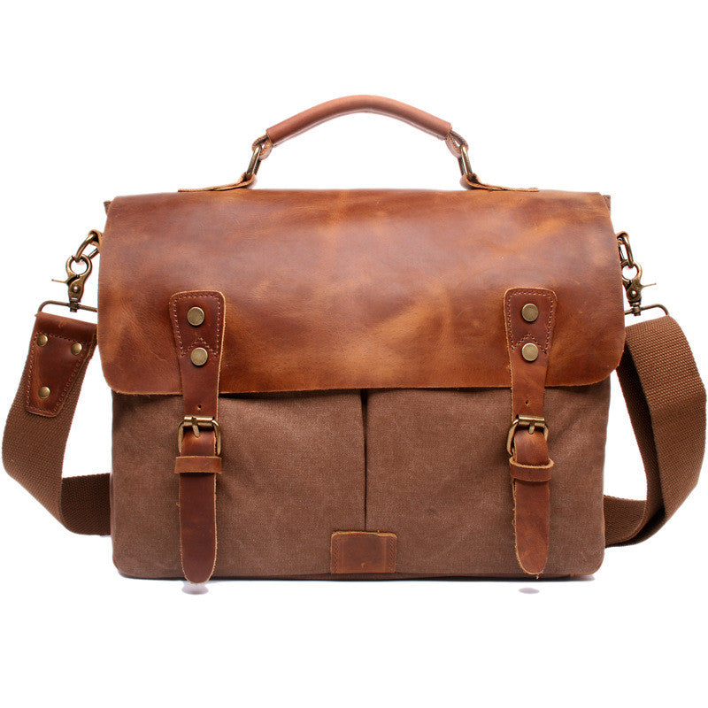 Messenger Bag Satchel Vintage Canvas Leather 13"(L)x10.5"(H) x 4.1"(W) (Coffee) - icambag