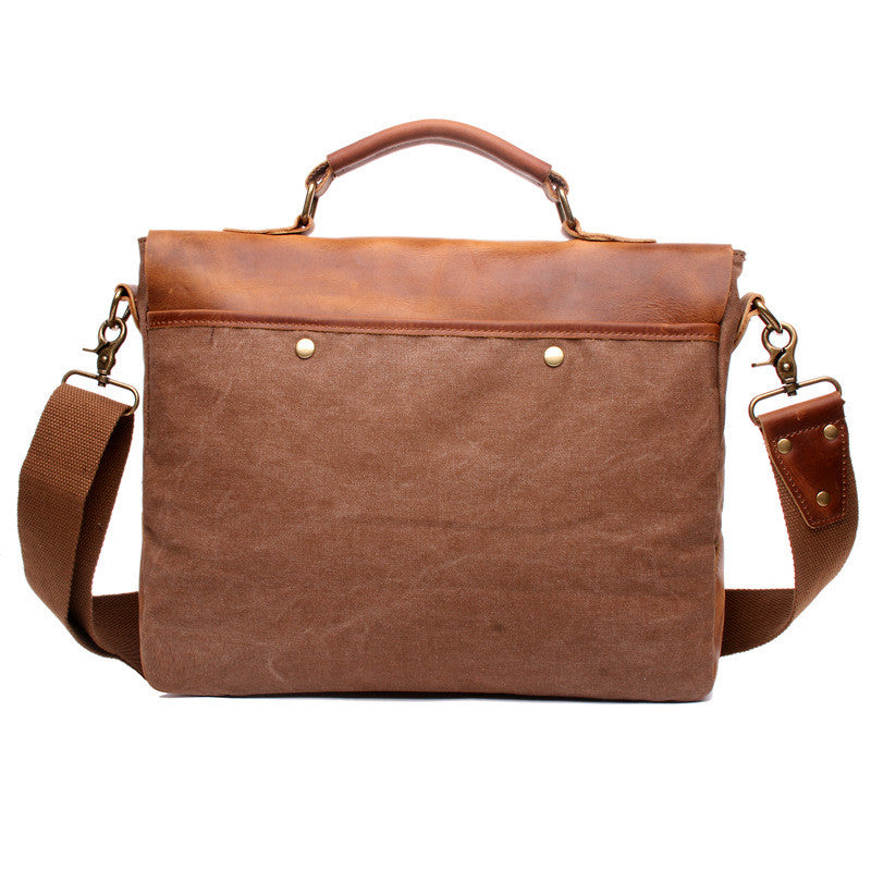 Messenger Bag Satchel Vintage Canvas Leather 13"(L)x10.5"(H) x 4.1"(W) (Coffee) - icambag