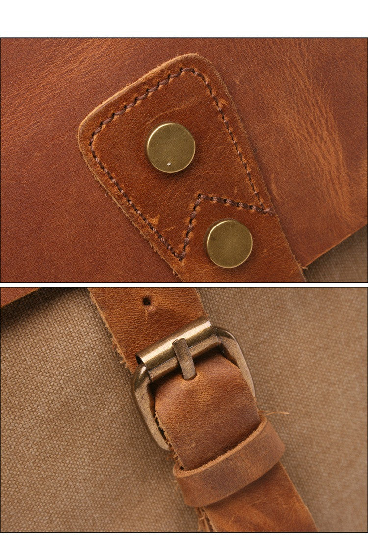 Messenger Bag Satchel Vintage Canvas Leather 13"(L)x10.5"(H) x 4.1"(W) (Coffee) - icambag