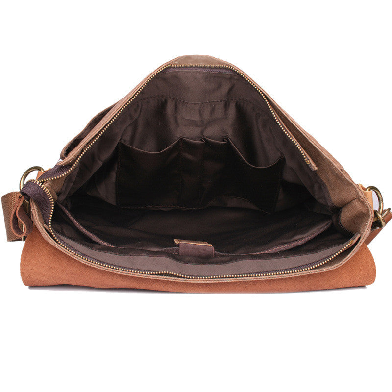 Messenger Bag Satchel Vintage Canvas Leather 13"(L)x10.5"(H) x 4.1"(W) (Coffee) - icambag