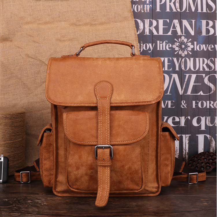 Men's Casual Backpack Leather Outdoor Bag Retro Travel Bag B11067 - icambag