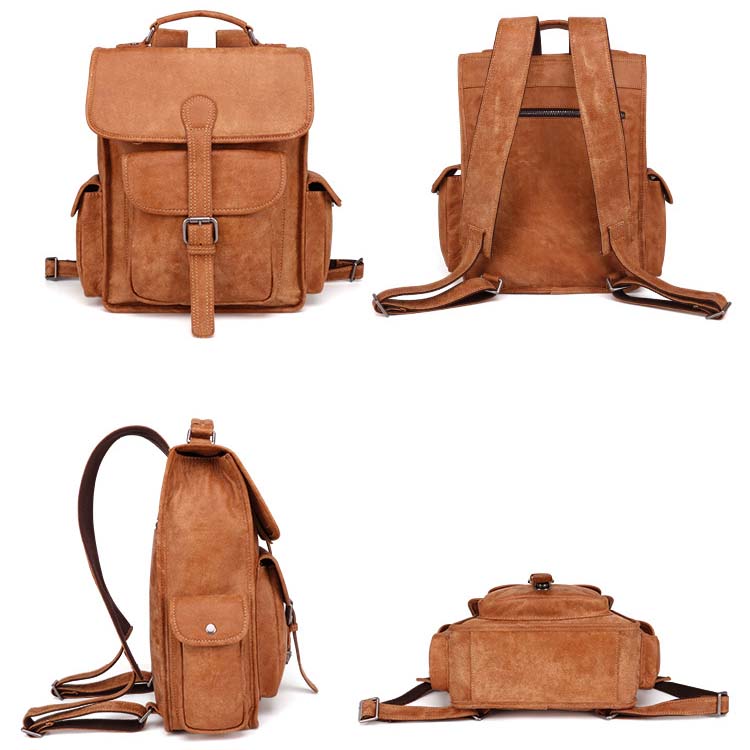 Men's Casual Backpack Leather Outdoor Bag Retro Travel Bag B11067 - icambag