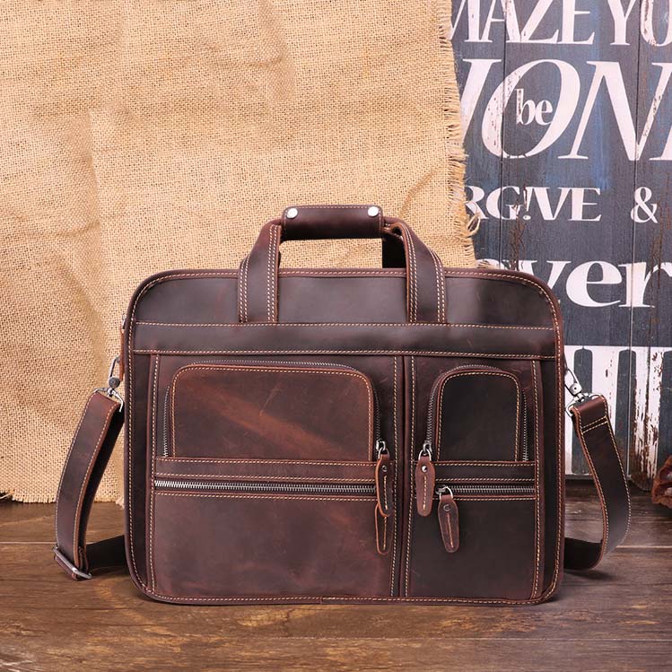 Leather Business Bag Retro Shoulder Bag High-capacity Handbags For Men B11068 - icambag