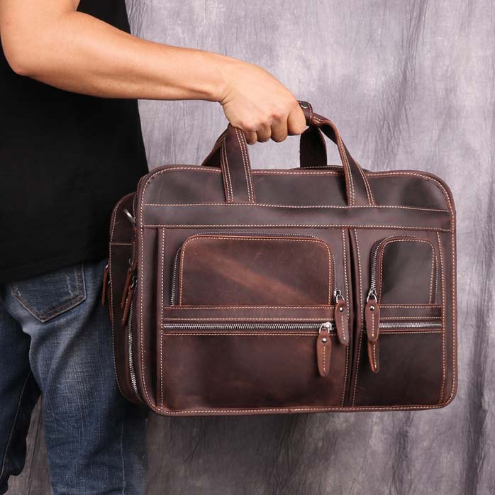 Leather Business Bag Retro Shoulder Bag High-capacity Handbags For Men B11068 - icambag