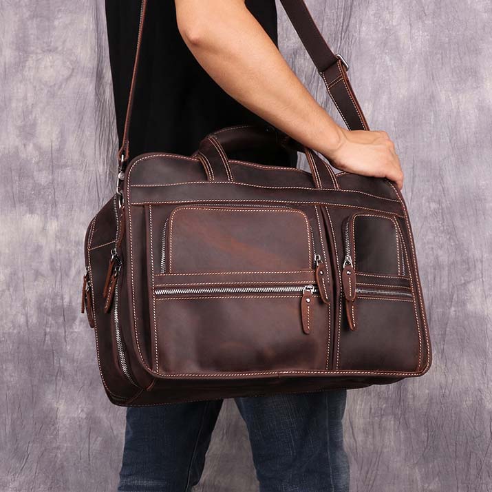 Leather Business Bag Retro Shoulder Bag High-capacity Handbags For Men B11068 - icambag