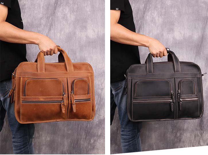 Leather Business Bag Retro Shoulder Bag High-capacity Handbags For Men B11068 - icambag