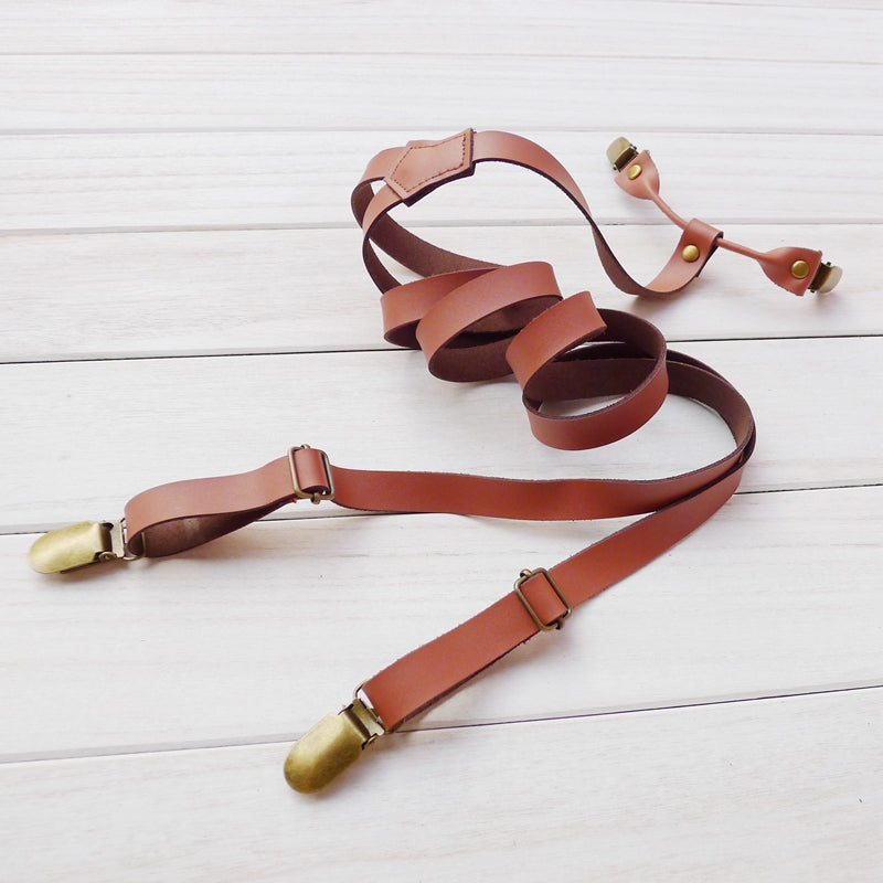 Leather Suspenders, Mens Suspenders, Wedding Suspenders, Teen Suspenders, Suspenders for Men, Light Brown, Dark Brown Suspenders, Gift - icambag