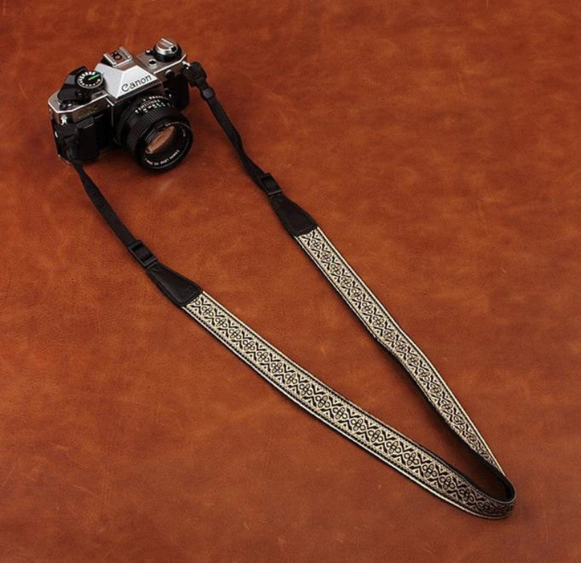 White DSLR Embroidered Style Strap Leather Camera Strap 8479 - icambag