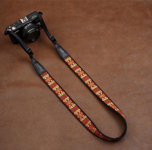 Embroidered Style Strap Handmade Leather Camera Strap 7544 - icambag