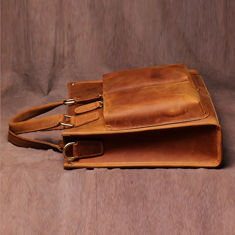 Vintage Men's Handbag Briefcase Leather Bag Computer Bag Cross Body Bag Handmade Crazy Horse Skin Shoulder bag - icambag