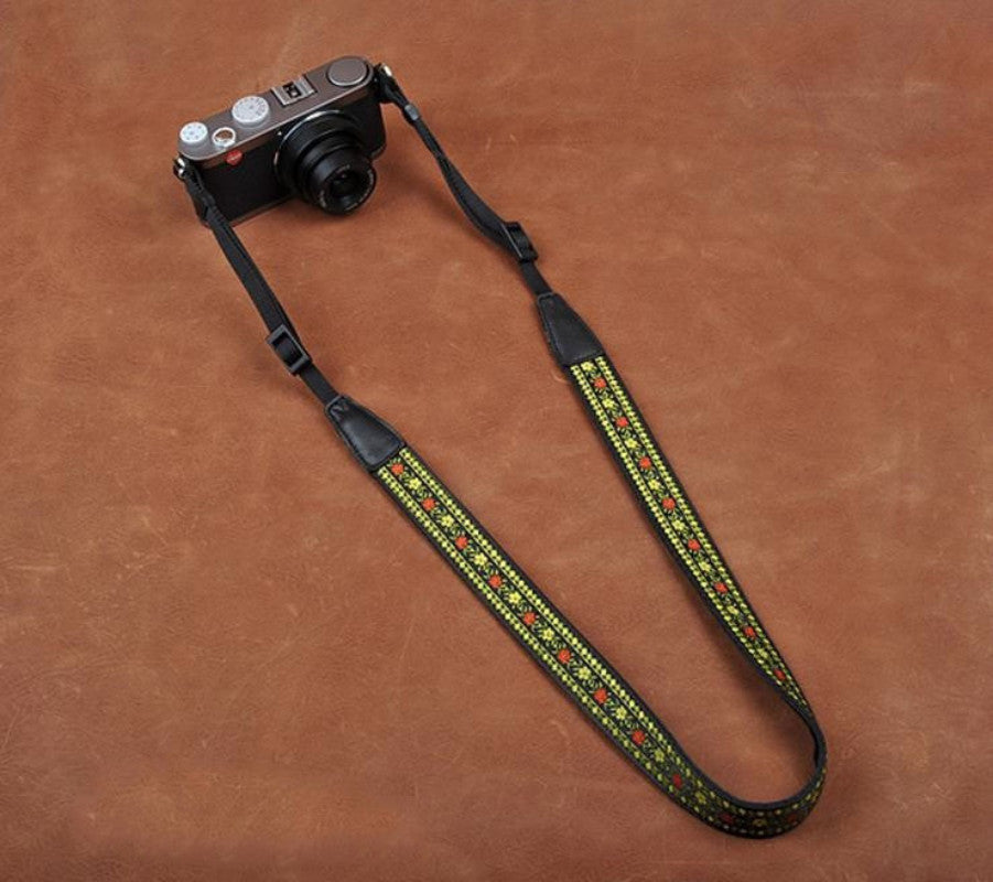 Embroidered Style National wind Strap Handmade Leather Camera Strap - icambag