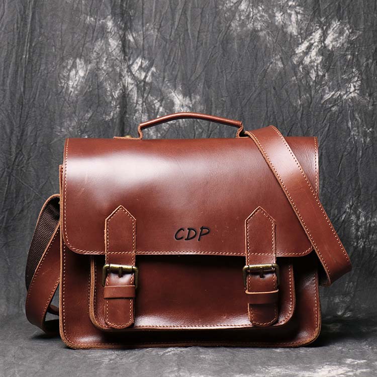 Crazy Horse Leather Vintage Postman Bag With Leather Documentation Bag Head Leather Cross Body Bag For Men - icambag