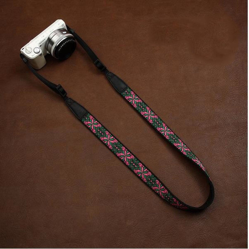 Green DSLR Strap  Canon Handmade Leather Camera Strap Embroidered Style 7556 - icambag