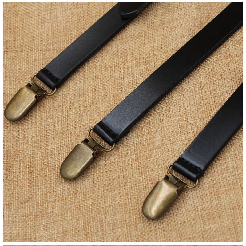 Wedding Groomsmen Leather Suspender, Men's Suspenders in Black - icambag
