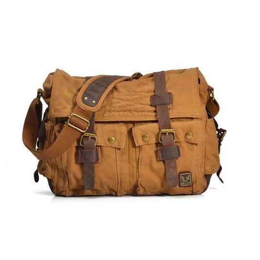 Yellow DSLR Canvas Leather Camera Bag - icambag