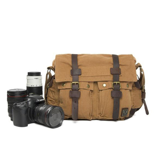 Yellow DSLR Vintage Leather Camera Bag - icambag