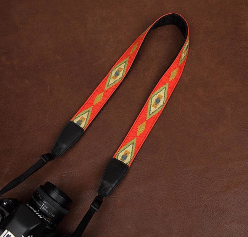 Orange Embroidery Series Flowers Pattern brown Handmade DSLR Leather Camera Strap 7590 - icambag