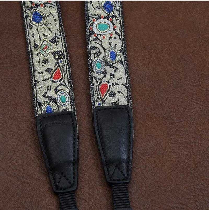 Retro Embroidered Style Strap  Handmade Leather Camera Strap 7589 - icambag