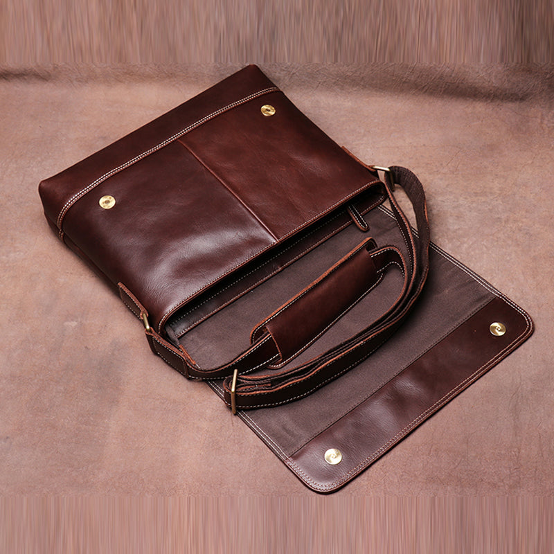 Men's Retro Casual Handmade Leather Single Shoulder Bag Head Layer Cowhide Cross Body Bag Postman Bag - icambag