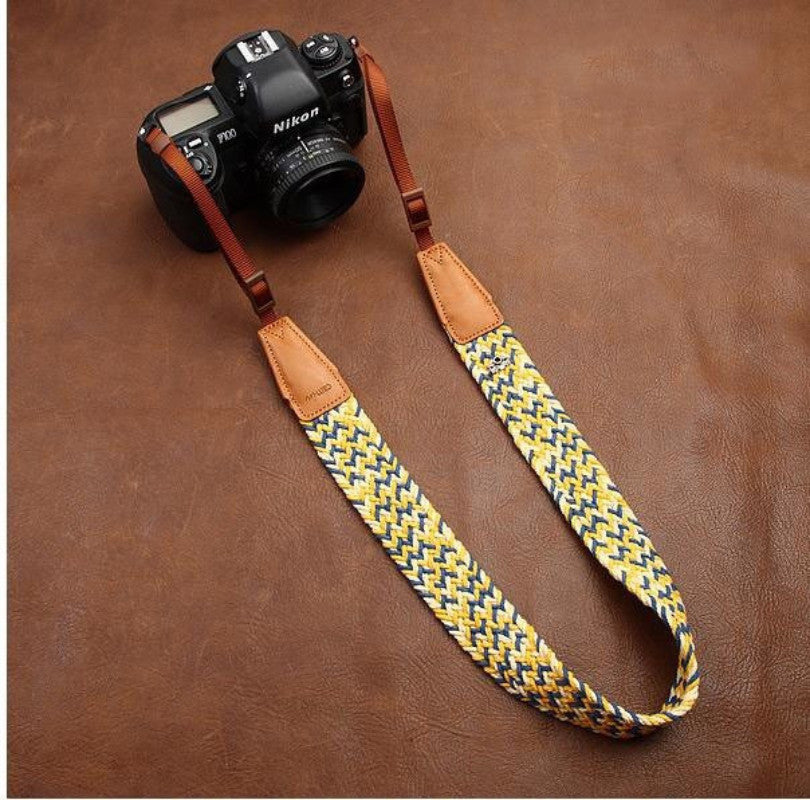 Weaving Style Yellow Handmade Leather Camera Strap 8783 - icambag