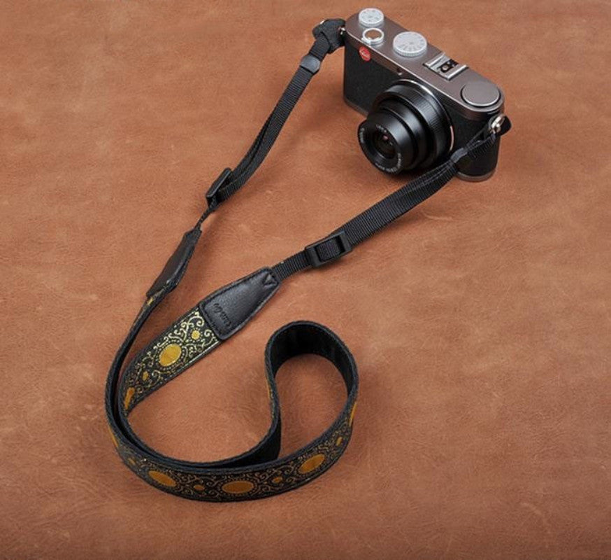 Embroidery Style Yellow Strap Sony Nikon Canon Handmade Leather Camera Strap 8406 - icambag