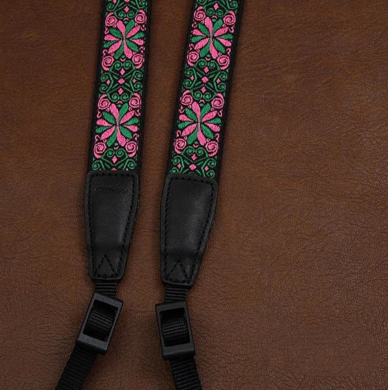 Green DSLR Strap  Canon Handmade Leather Camera Strap Embroidered Style 7556 - icambag