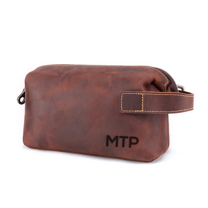 Personalized Groomsmen Gift, Adjustable Leather Dopp Kit Toiletry Bag Travel Bag Gift for Husband Dad Grad Boyfriend - icambag