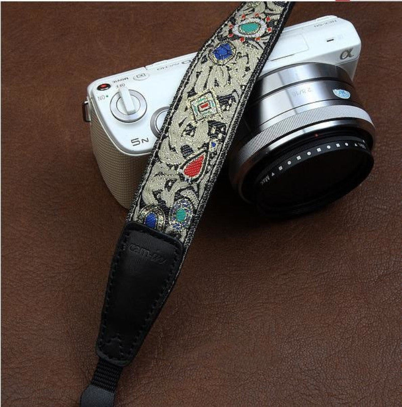 Retro Embroidered Style Strap  Handmade Leather Camera Strap 7589 - icambag