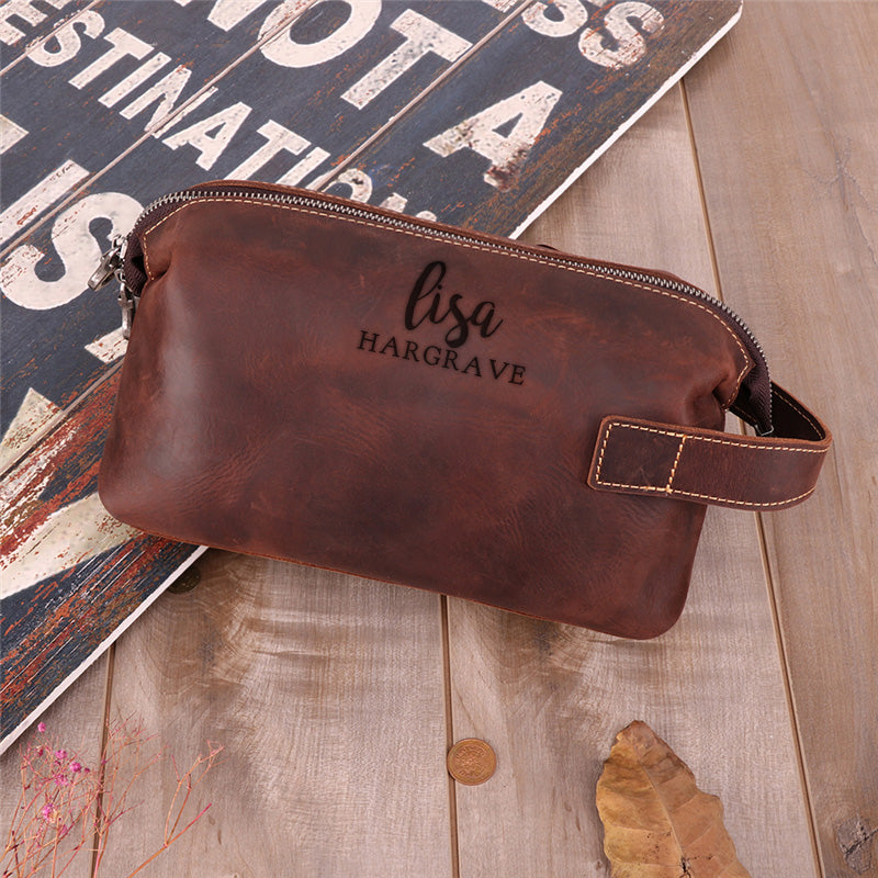 Personalized Groomsmen Gift, Adjustable Leather Dopp Kit Toiletry Bag Travel Bag Gift for Husband Dad Grad Boyfriend - icambag