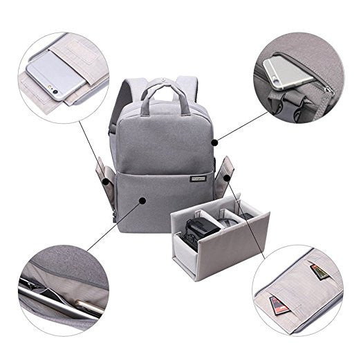 Gray Professional Fashion Multifunction DSLR Camera Bag Waterproof Durable Camera Backpack - icambag