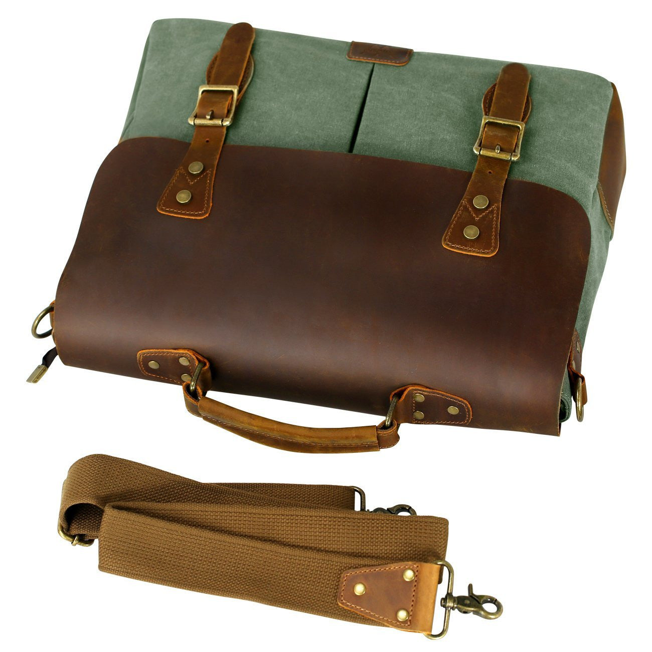 Leather Vintage Messenger Bag for 15.6 inch laptops,Satchel Briefcase Bag for Men and Women Green - icambag