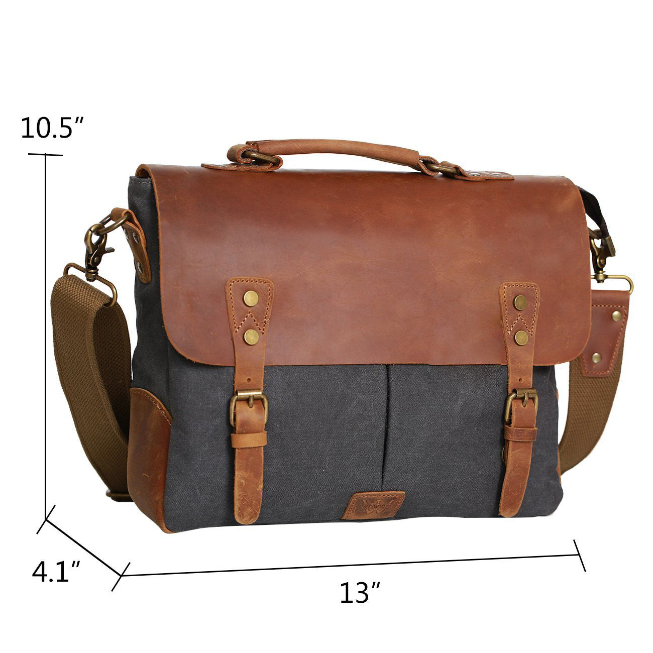 Messenger Satchel bag for men and women,Vintage canvas real leather 14-inch Laptop Briefcase - icambag