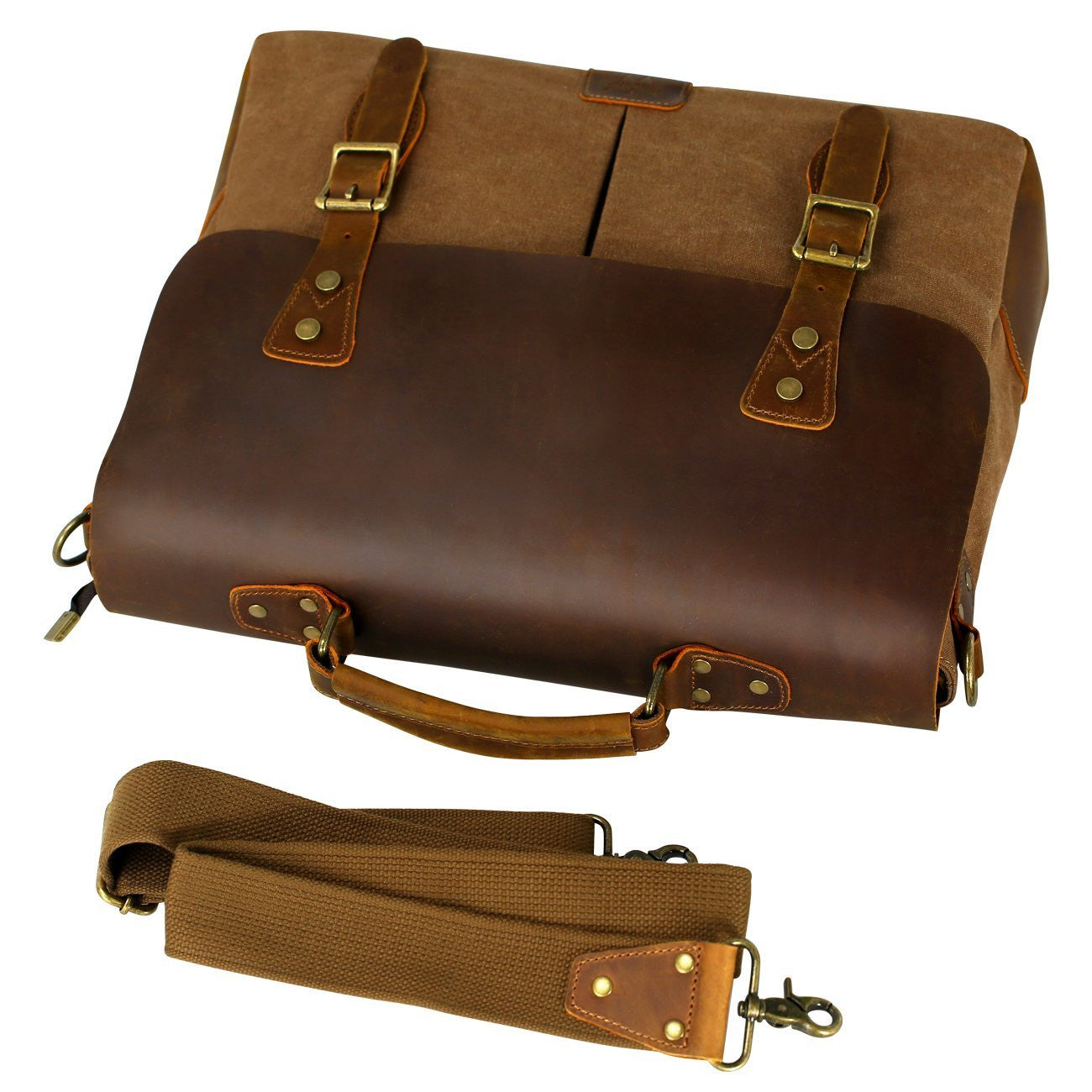 Satchel Messenger Bag for men Vintage Real Leather Canvas 15.6-inch Laptop messenger bag/ Briefcase - icambag
