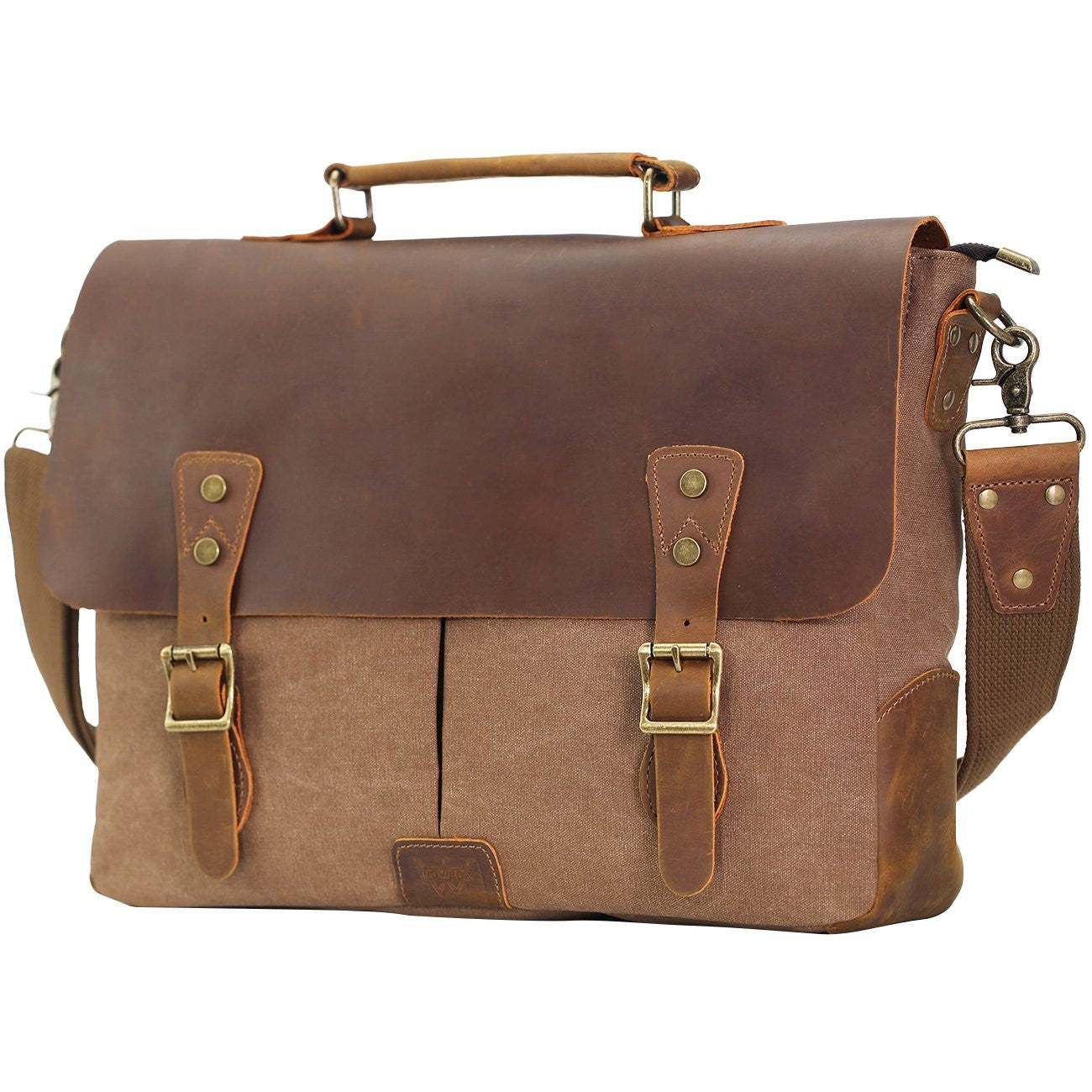 Satchel Messenger Bag for men Vintage Real Leather Canvas 15.6-inch Laptop messenger bag/ Briefcase - icambag