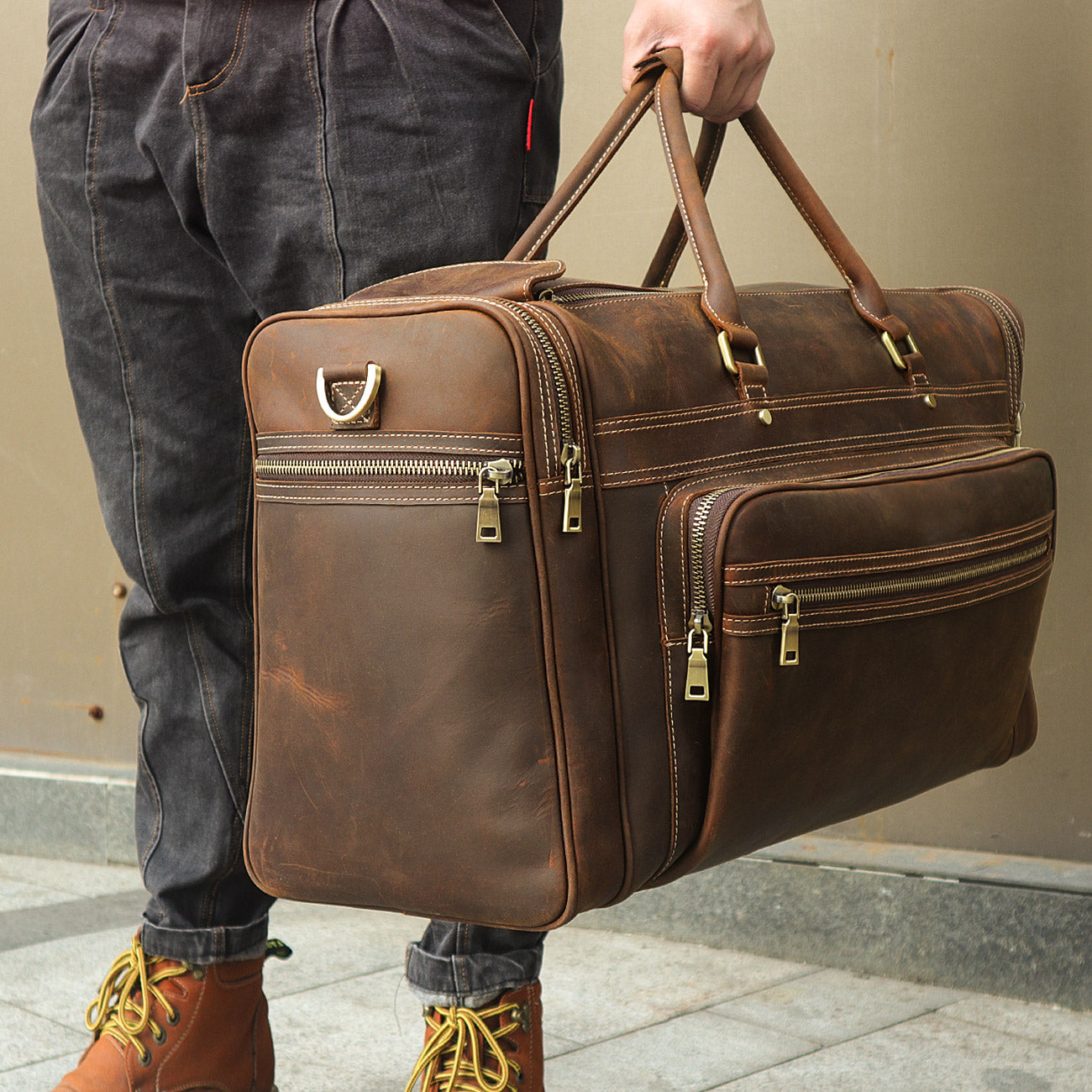 Men's Leather Duffle Bag, Anniversary Gift, Handmade Leather Weekender Bag, Larger Travel Outdoor Bag
