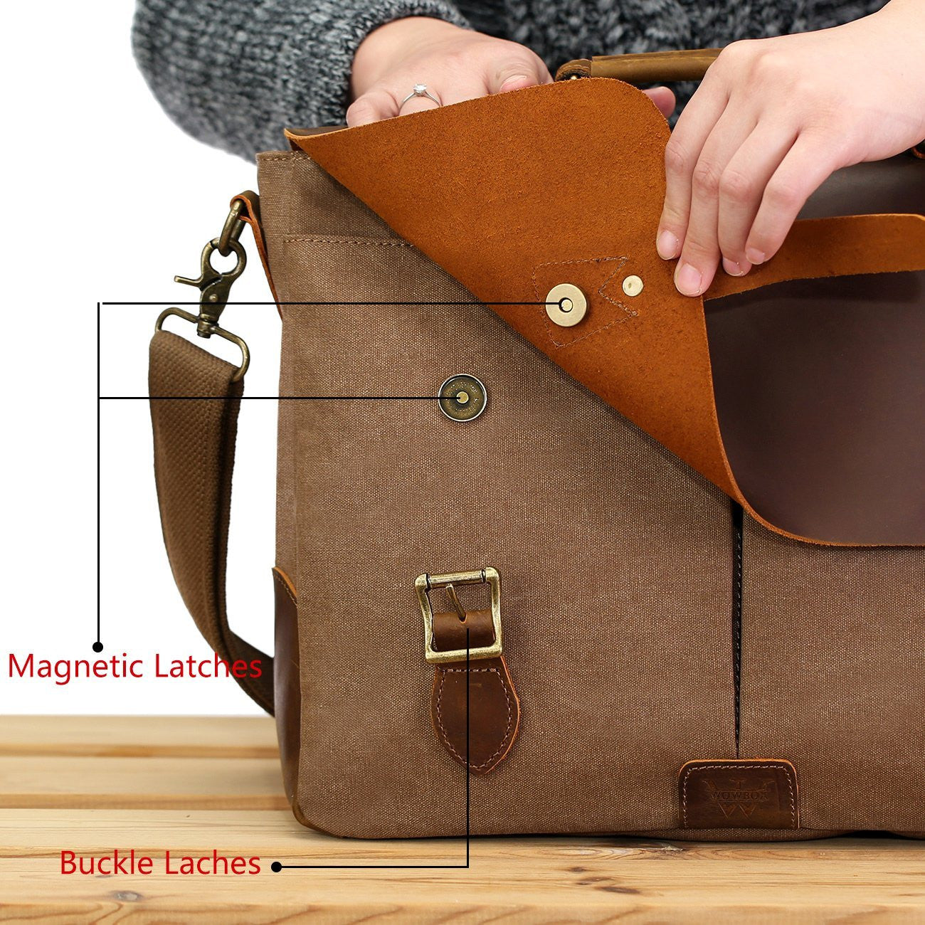 Satchel Messenger Bag for men Vintage Real Leather Canvas 15.6-inch Laptop messenger bag/ Briefcase - icambag