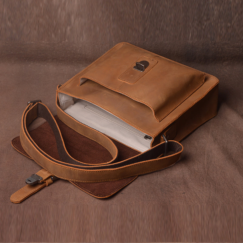 Original Retro Crazy Horse Skin Single Shoulder Bag Handmade Cross Body Bag Leather Postman Bag Simple Men And Women's Bags - icambag