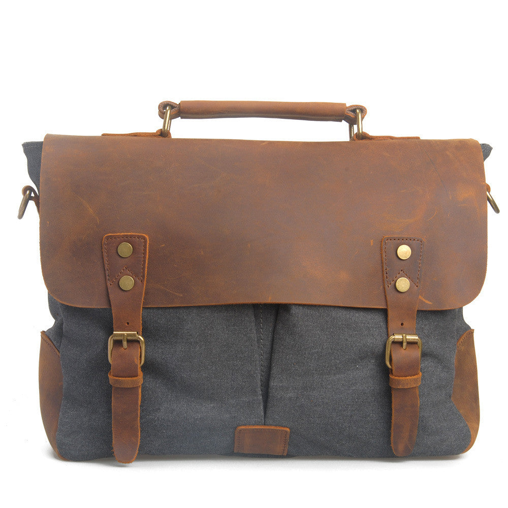 Messenger Satchel bag for men and women,Vintage canvas real leather 14-inch Laptop Briefcase - icambag