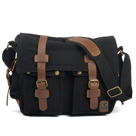 Black Canvas Vintage DSLR  Camera Bag - icambag