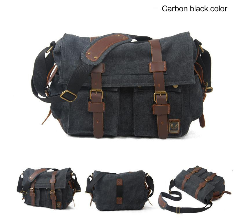 Black Canvas Vintage DSLR  Camera Bag - icambag