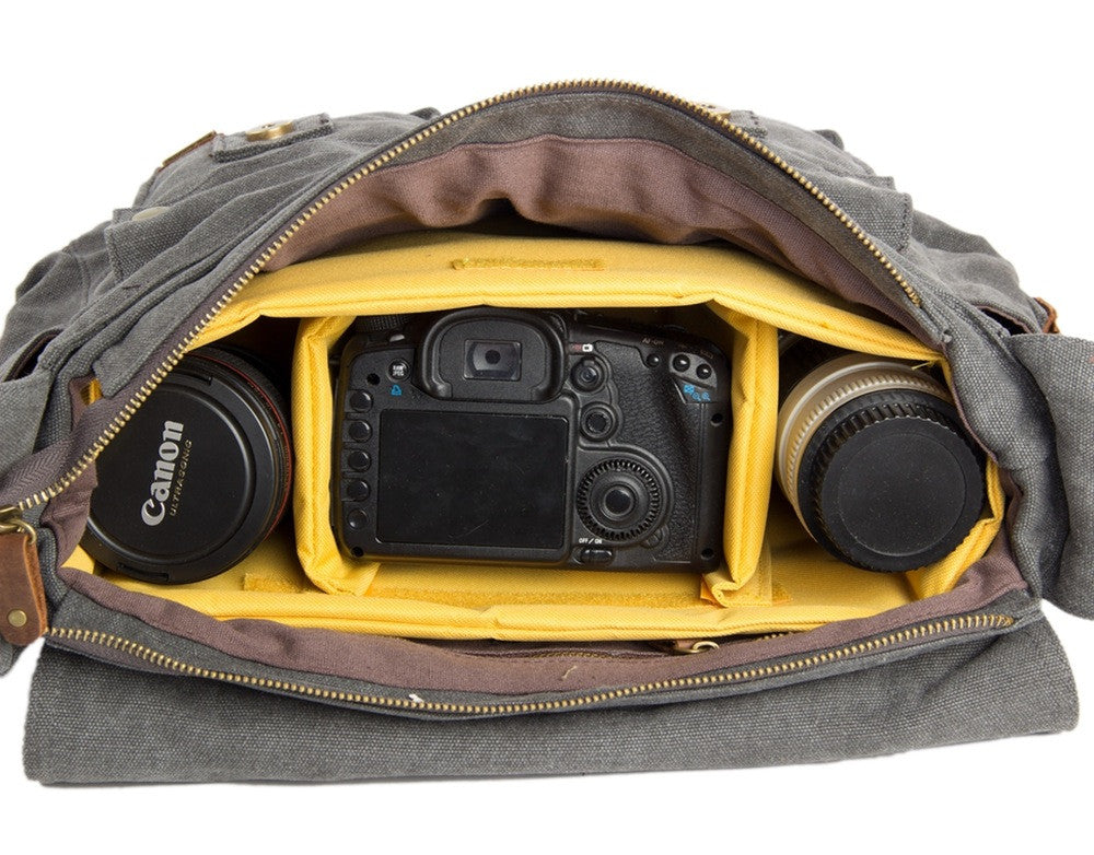 Blue Canvas DSLR Leather Camera Bag - icambag